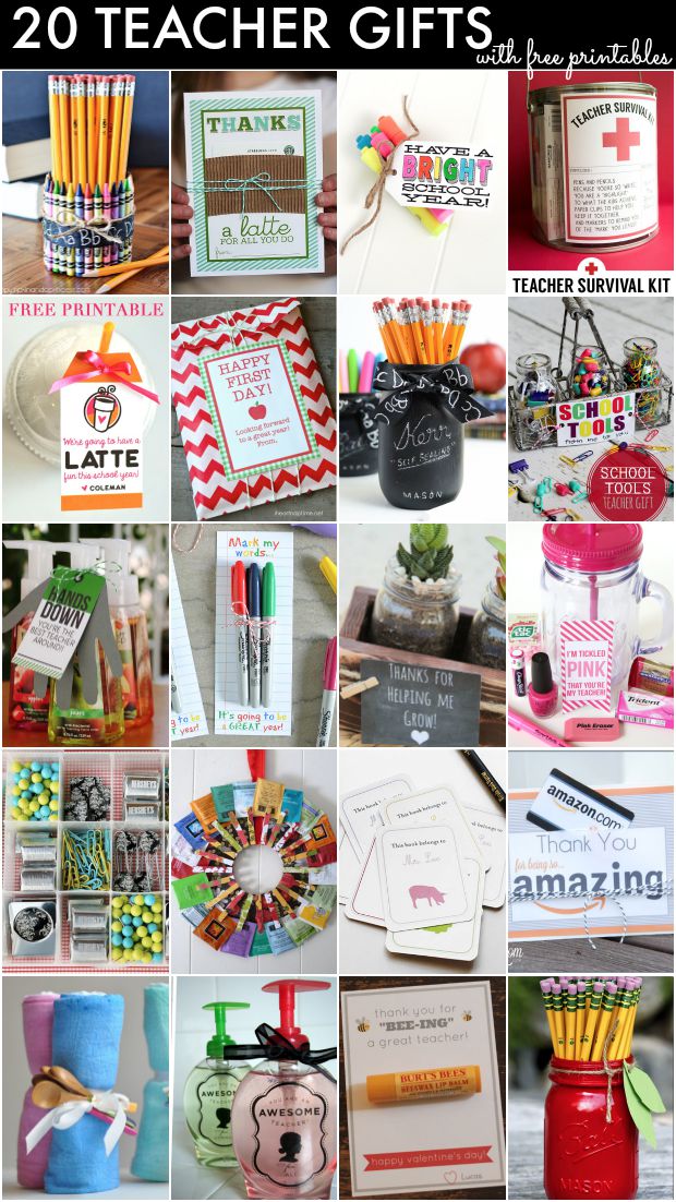 20 great, inexpensive teacher gifts with lots of FREE printables 