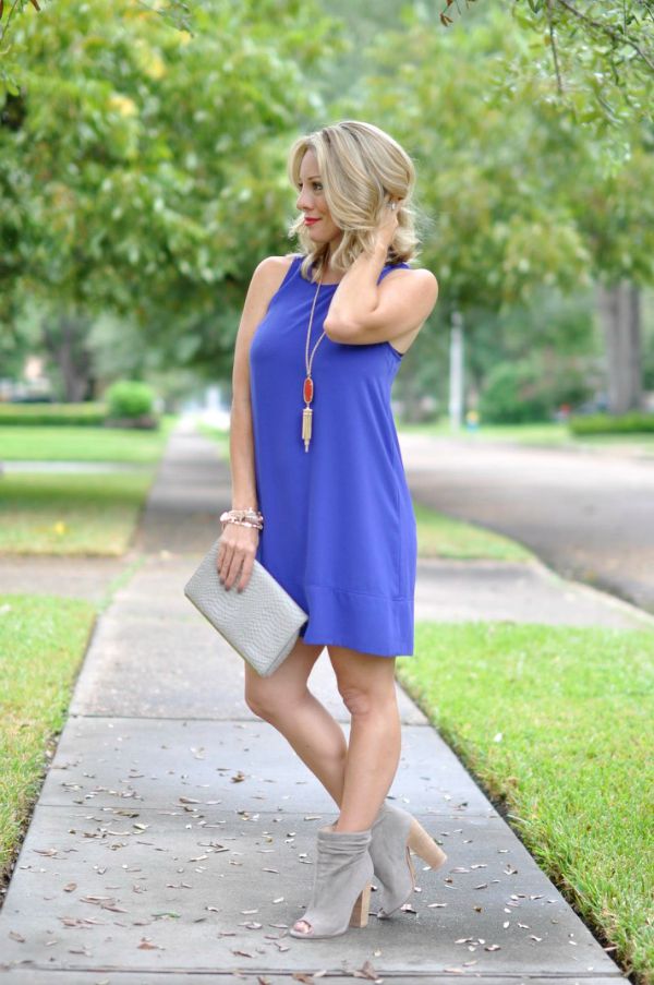 This racerback dress can be dressed up or down and love the look for Fall with booties! 