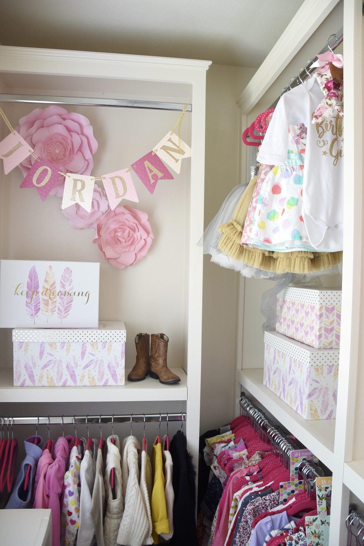 Organized toddler closet
