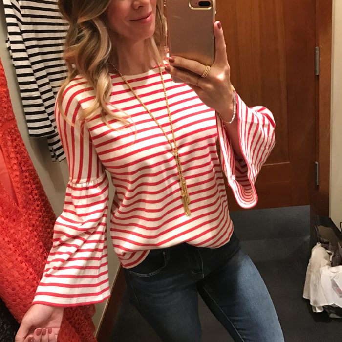 striped bell sleeve top