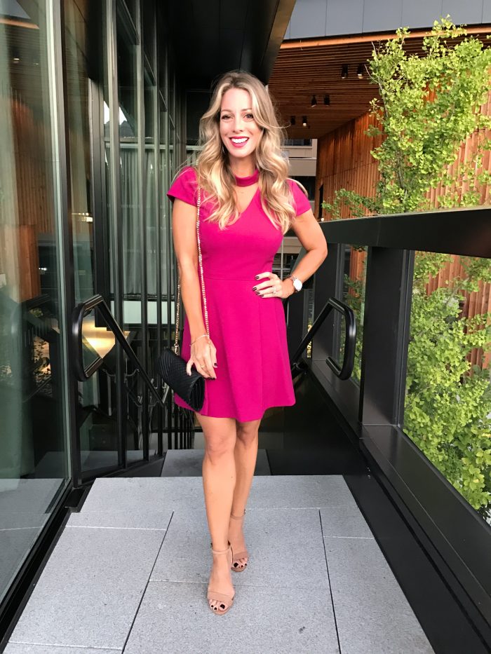 Fall fashion - pink fit and flare dress, party ready #fallfashion #partydress