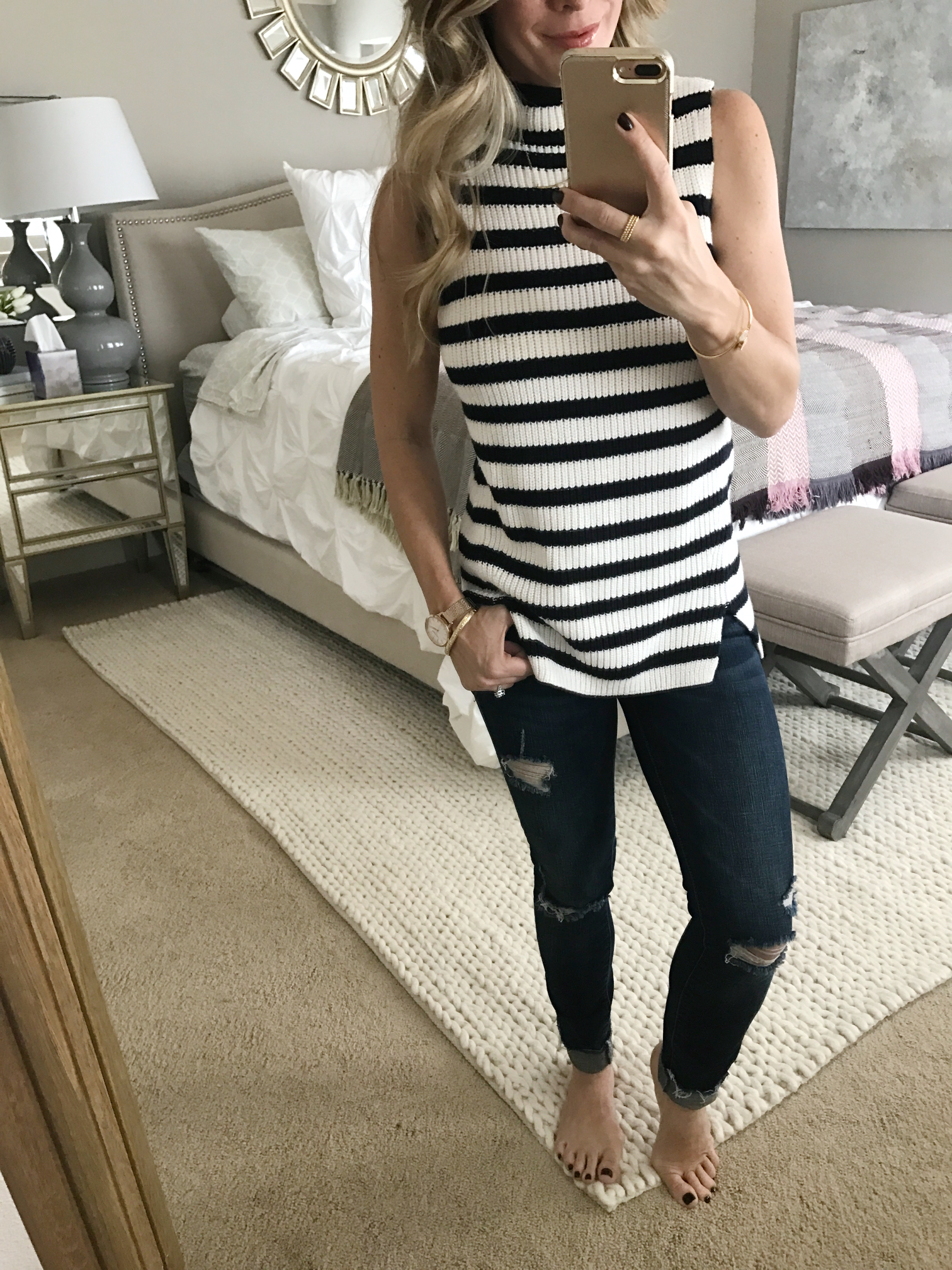 Dressing Room Fit & Review - striped sweater tank and ripped jeans # ...