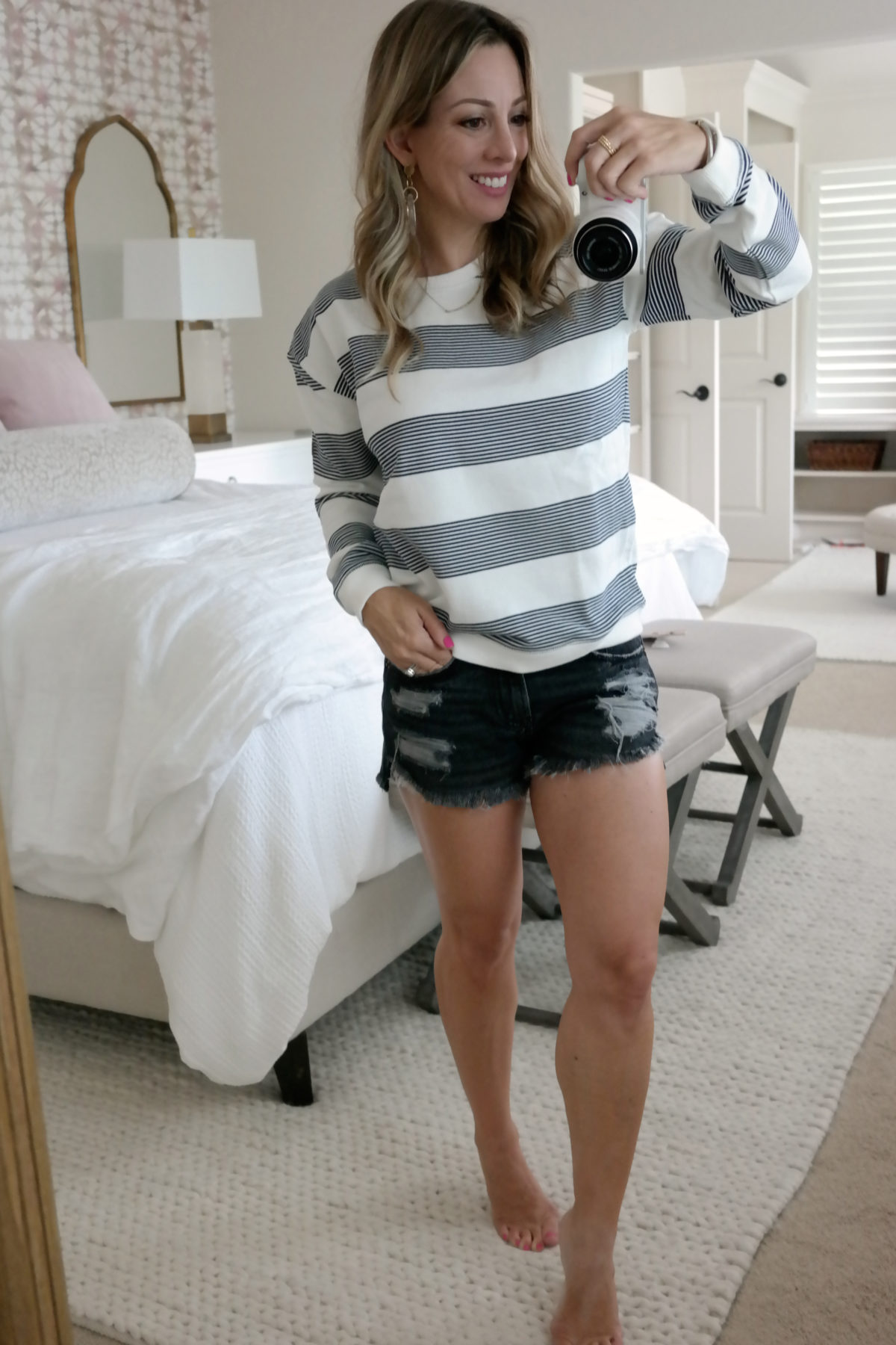 summer try-on haul striped sweatshirt