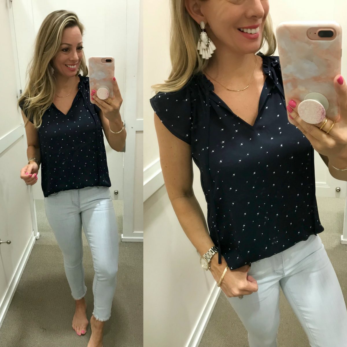 summer try-on haul star print blouse