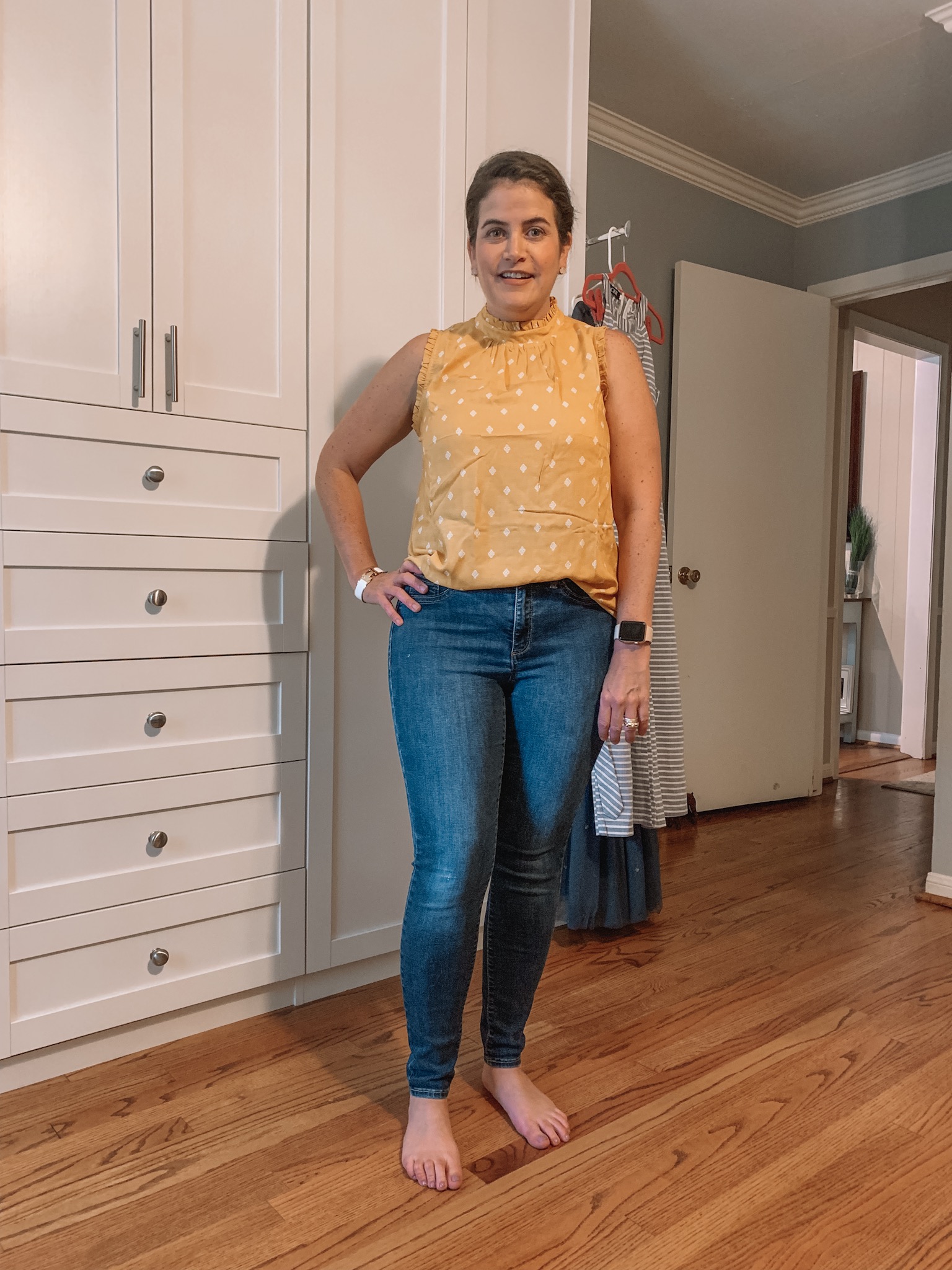 Marigold top and skinny jeans
