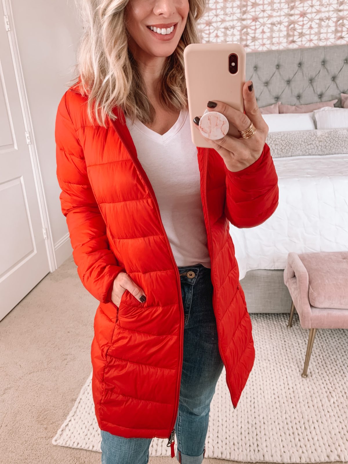 Amazon Fashion Faves, Tee, Puffer Jacket, JAG Jeans, Sneakers 