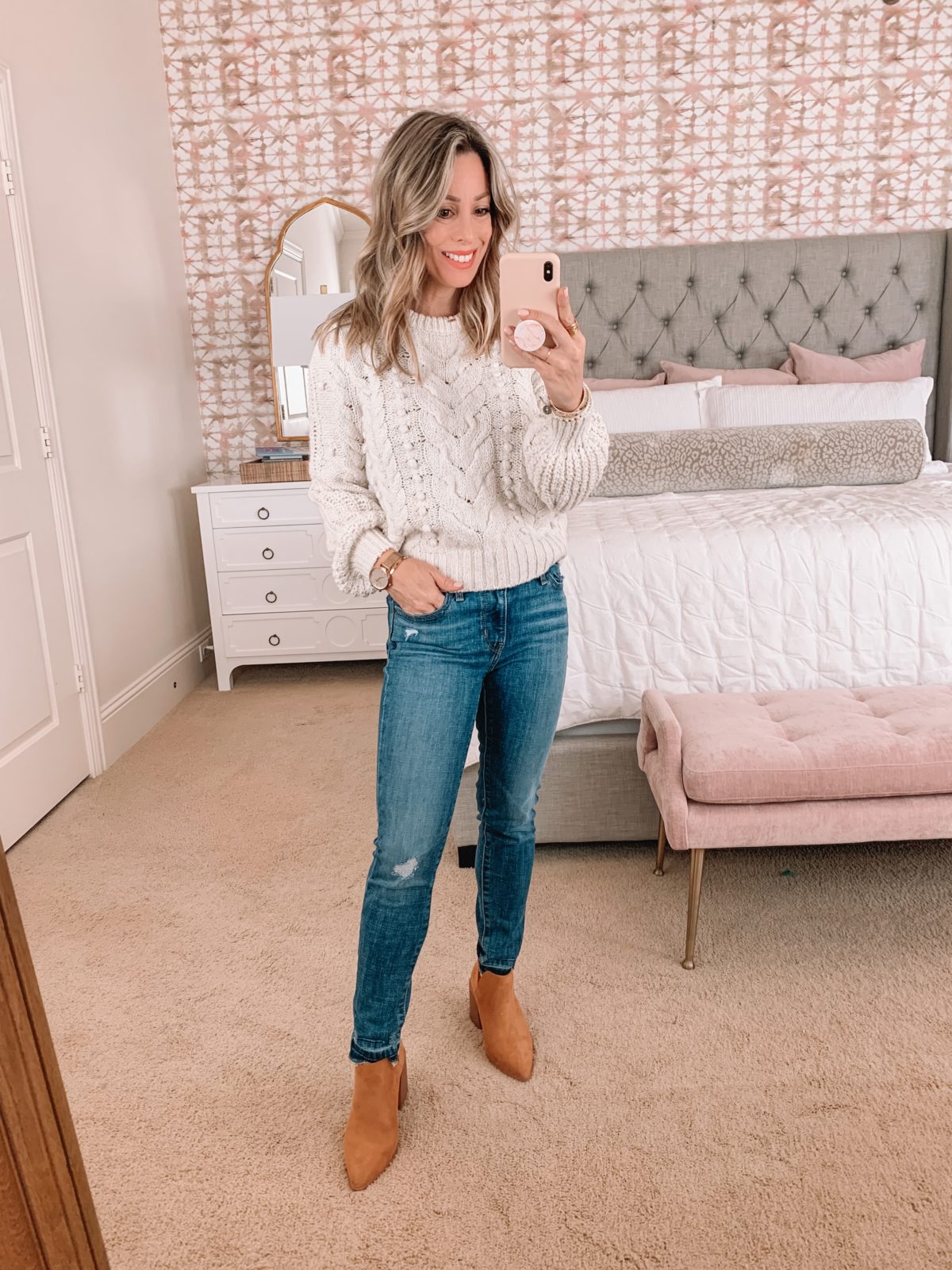 Amazon Fashion Faves, Chunky Knit Sweater, Jeans, Booties 