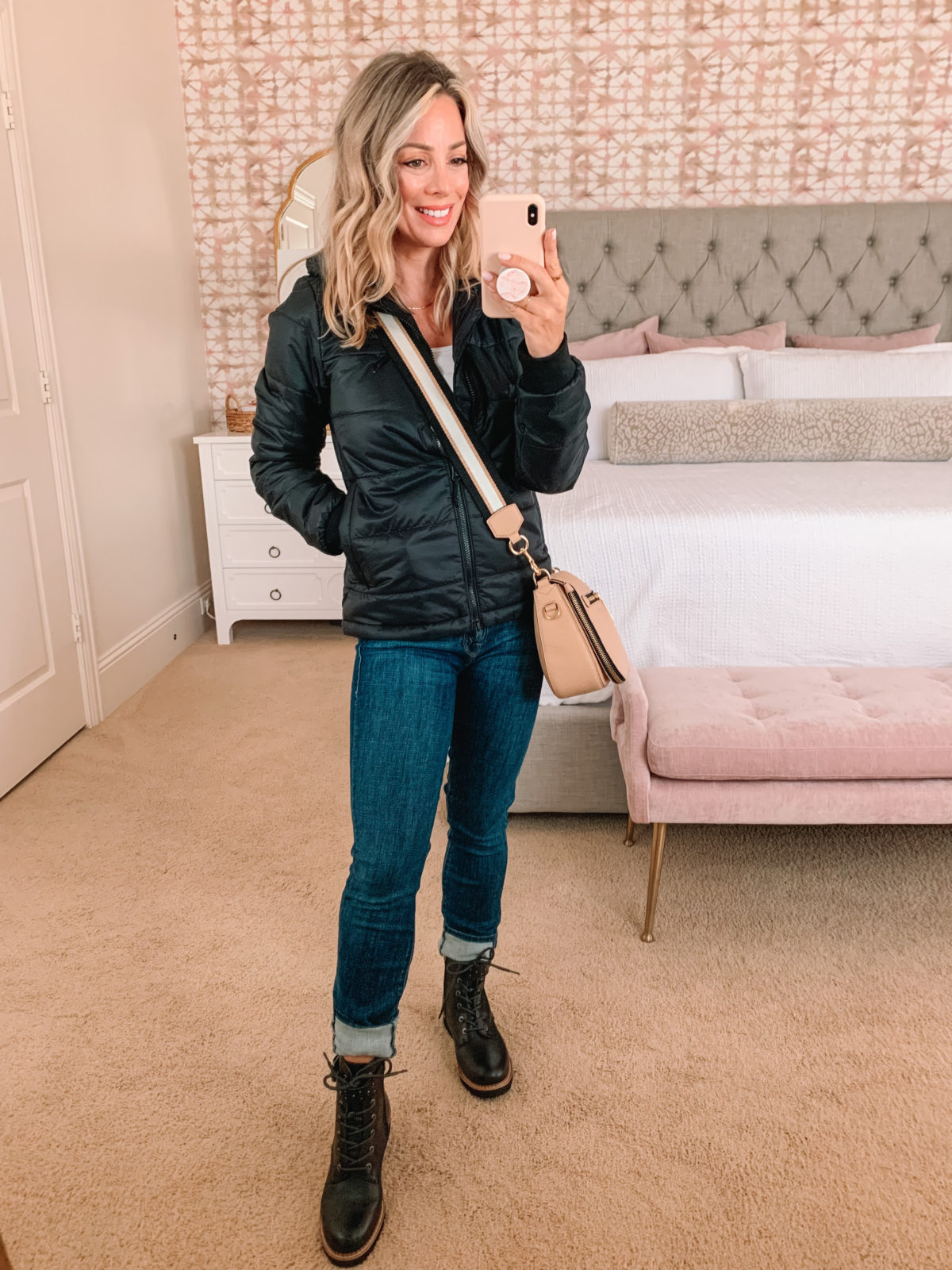 Nordstrom Anniversary Sale, Puffer Jacket, Jeans, Boots, Crossbody