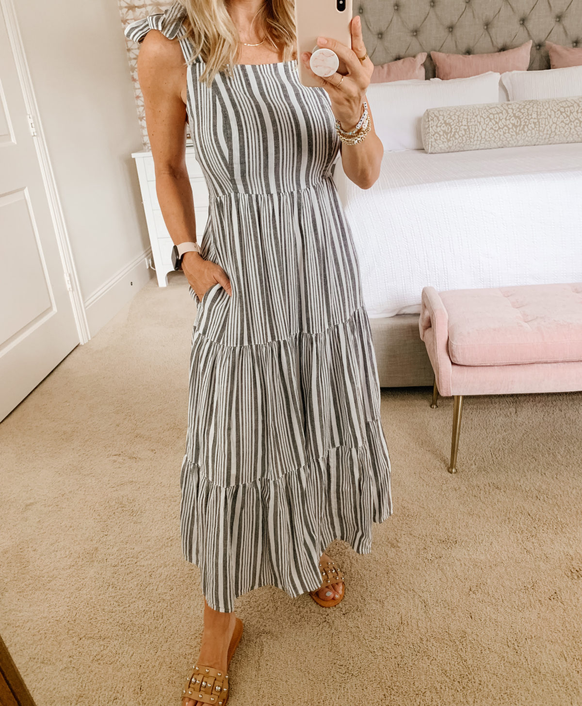 Old Navy Striped Dress, and Sandals 